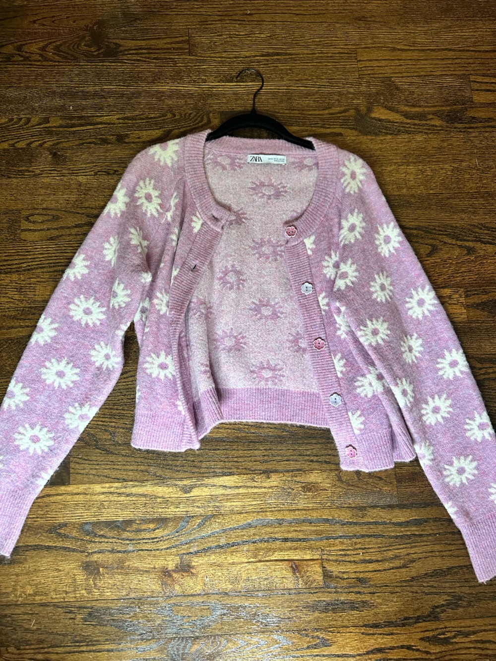 Zara Lilac Flower Knit Cardigan , Size